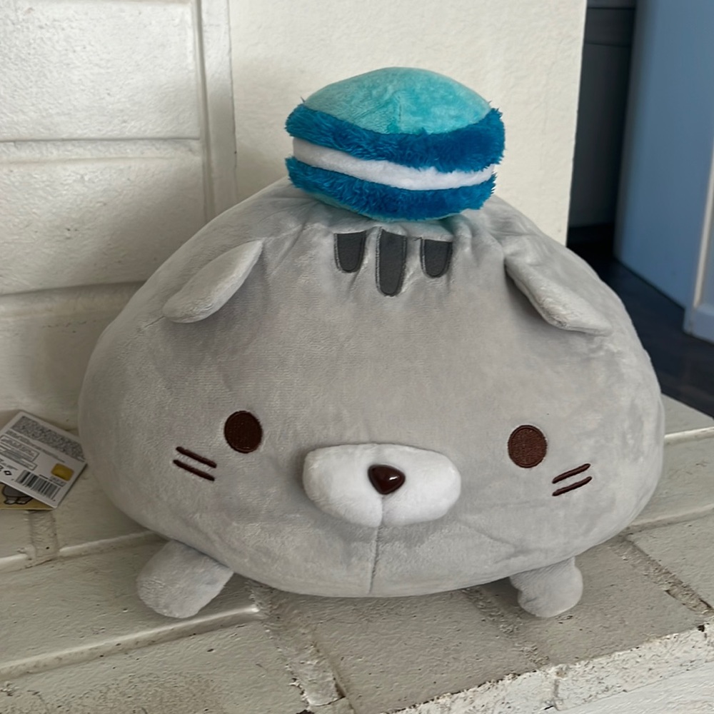 Cat with Macaroon on head stuffed animal